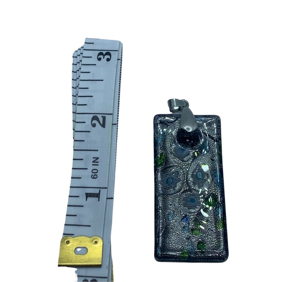 vintage art glass pendant Silver And Black Swirls Rectangular Retro - Picture 3 of 3